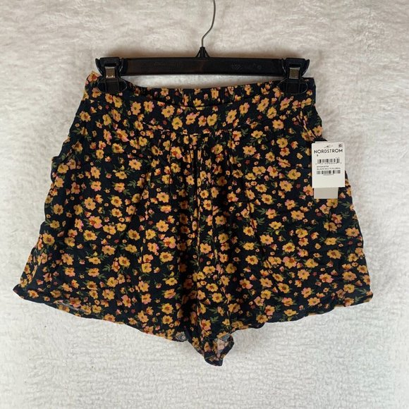 BP. Women's Easy Pleated Shorts In Black Multi Floral Size S Casual Fit NWT 6465 - Picture 1 of 10